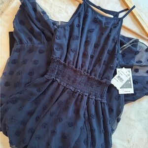 Girls Blue Sleeveless Ruffled Smocked Dress